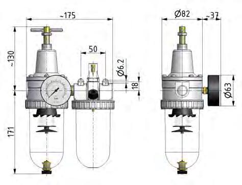 FRL G1/2'' 2100l/min 0,5-10,0bar/7-145psi Beschermkooi Standard 3