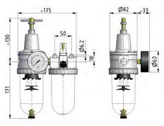 FRL G1/2'' 2100l/min 0,5-10,0bar/7-145psi Beschermkooi Standard 3