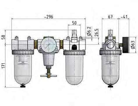 FRL G1'' 3200l/min 0,5-10,0bar/7-145psi Beschermkooi Standard 3