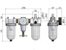 FRL 3-Part G3/4'' 3200 l/min 0.5-10.0bar/7-145psi Semi-Auto Metal Standard 3