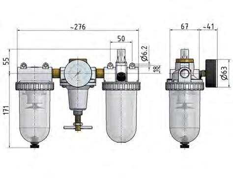 FRL 3-Part G1/2'' 3200 l/min 0.5-10.0bar/7-145psi Semi-Auto Protective Cage Polycarbonate Standard 3