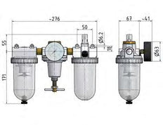 FRL 3-Part G1/2'' 3200 l/min 0.5-10.0bar/7-145psi Semi-Auto Protective Cage Polycarbonate Standard 3