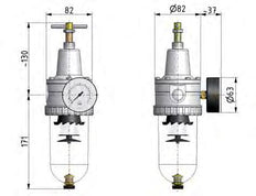 Filter-Regulator G1/2'' 3000 l/min 0.5-16.0bar/7-232psi Semi-Auto Protective Cage Polycarbonate Standard 3