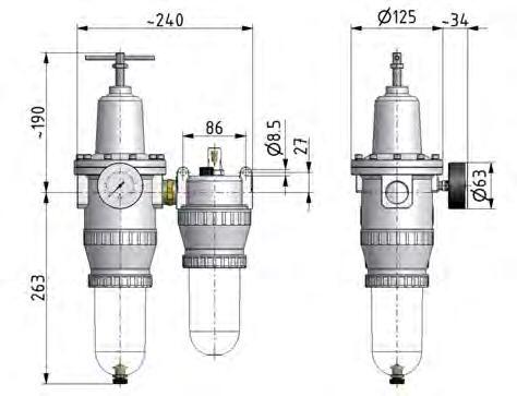 FRL 2-Part G3/4'' 4000 l/min 0.5-10.0bar/7-145psi Auto Polycarbonate Standard 5