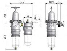 FRL 2-Part G3/4'' 4000 l/min 0.5-10.0bar/7-145psi Auto Polycarbonate Standard 5