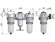 FRL 3-Part G3/4'' 4900 l/min 0.5-10.0bar/7-145psi Semi-Auto Protective Cage Polycarbonate Standard 5