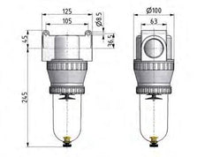 Filter 40micron G1 1/2'' 12500l/min Semi-Auto Polycarbonaat Standaard 5