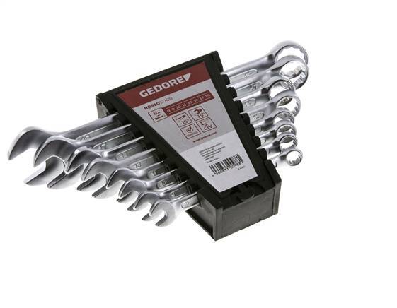 8 - 19mm Gedore Red 8-piece Set of Open End Wrenches With 15 Degrees Angled Box End