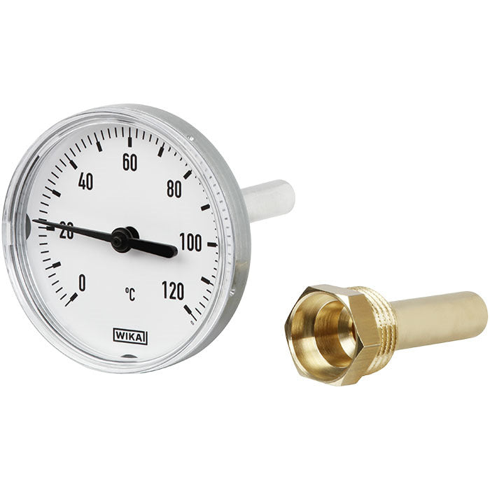 0 tot +60°C Aluminium Bimetalen Thermometer 100mm Behuizing 60mm Dompelbuis met Thermowell