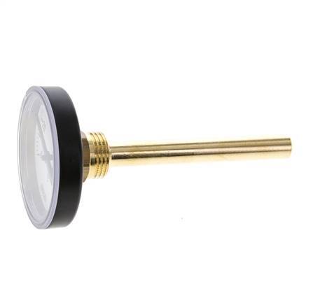 0 to +120°C Plastic Bimetallic Thermometer 63mm Cabinet 100mm Stem with Thermowell