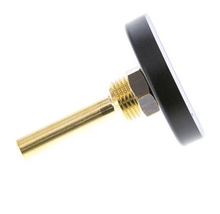 0 to +120°C Plastic Bimetallic Thermometer 63mm Cabinet 60mm Stem with Thermowell