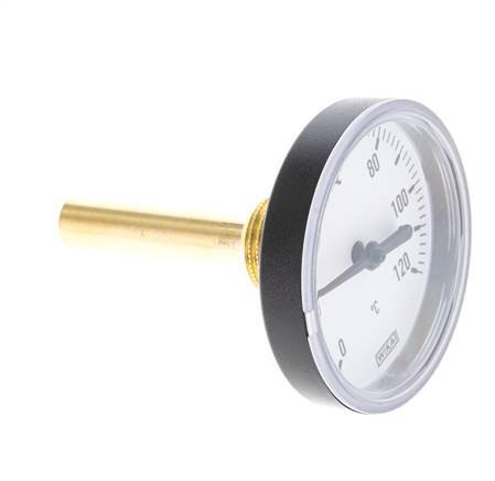 0 to +120°C Plastic Bimetallic Thermometer 63mm Cabinet 60mm Stem with Thermowell