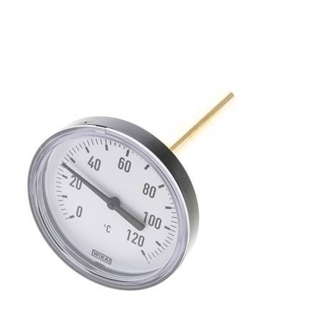 0 to +120°C Plastic Bimetallic Thermometer 80mm Cabinet 100mm Stem with Thermowell