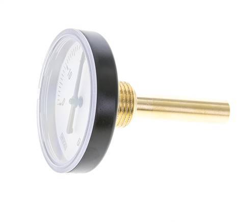 0 to +60°C Plastic Bimetallic Thermometer 63mm Cabinet 60mm Stem with Thermowell