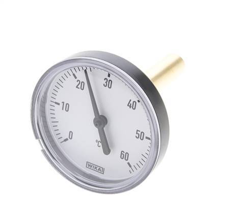 0 to +60°C Plastic Bimetallic Thermometer 63mm Cabinet 60mm Stem with Thermowell