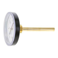 0 to +60°C Plastic Bimetallic Thermometer 80mm Cabinet 100mm Stem with Thermowell