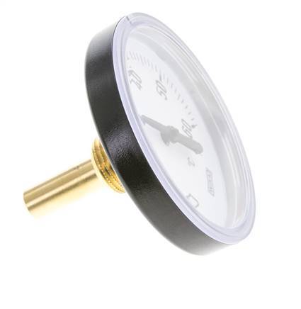 0 to +60°C Plastic Bimetallic Thermometer 80mm Cabinet 40mm Stem with Thermowell