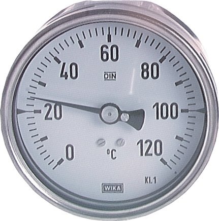 +20 tot +180°C Petrochemische RVS Bimetalen Thermometer 100mm Behuizing 200mm Dompelbuis Achteraansluiting