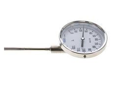 0 tot +120°C RVS Bimetalen Thermometer 100mm Behuizing 100mm Dompelbuis Onderaansluiting