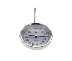 0 tot +120°C RVS Bimetalen Thermometer 100mm Behuizing 100mm Dompelbuis Onderaansluiting