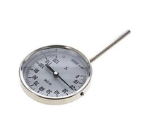 0 tot +120°C RVS Bimetalen Thermometer 100mm Behuizing 100mm Dompelbuis Onderaansluiting