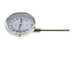 0 tot +120°C RVS Bimetalen Thermometer 100mm Behuizing 100mm Dompelbuis Onderaansluiting