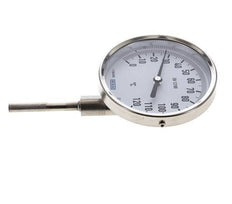 0 tot +120°C RVS Bimetalen Thermometer 100mm Behuizing 63mm Dompelbuis Onderaansluiting