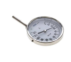0 tot +120°C RVS Bimetalen Thermometer 100mm Behuizing 63mm Dompelbuis Onderaansluiting
