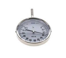 0 tot +120°C RVS Bimetalen Thermometer 100mm Behuizing 63mm Dompelbuis Onderaansluiting