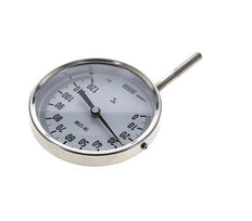 0 tot +120°C RVS Bimetalen Thermometer 100mm Behuizing 63mm Dompelbuis Onderaansluiting