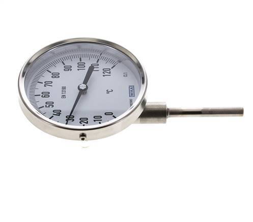 0 tot +120°C RVS Bimetalen Thermometer 100mm Behuizing 63mm Dompelbuis Onderaansluiting