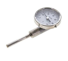 0 tot +120°C RVS Bimetalen Thermometer 63mm Behuizing 63mm Dompelbuis Onderaansluiting