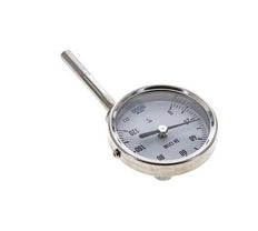 0 tot +120°C RVS Bimetalen Thermometer 63mm Behuizing 63mm Dompelbuis Onderaansluiting