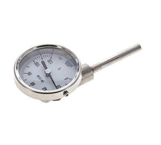 0 tot +120°C RVS Bimetalen Thermometer 63mm Behuizing 63mm Dompelbuis Onderaansluiting