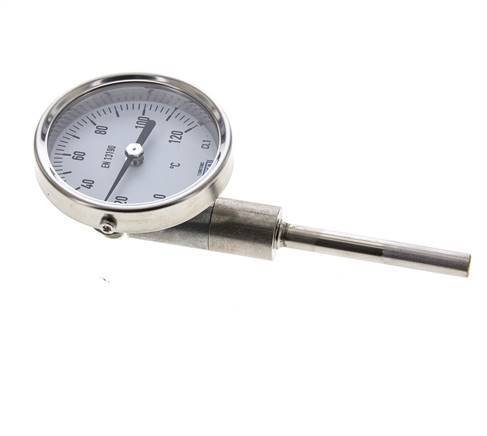 0 tot +120°C RVS Bimetalen Thermometer 63mm Behuizing 63mm Dompelbuis Onderaansluiting