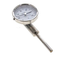 0 tot +120°C RVS Bimetalen Thermometer 63mm Behuizing 63mm Dompelbuis Onderaansluiting