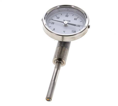 0 tot +120°C RVS Bimetalen Thermometer 63mm Behuizing 63mm Dompelbuis Onderaansluiting