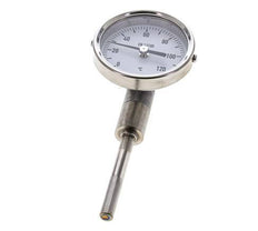 0 tot +120°C RVS Bimetalen Thermometer 63mm Behuizing 63mm Dompelbuis Onderaansluiting