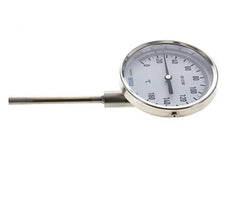0 tot +160°C RVS Bimetalen Thermometer 100mm Behuizing 100mm Dompelbuis Onderaansluiting