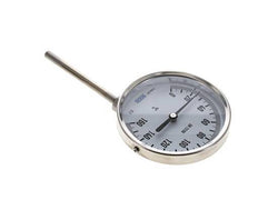 0 tot +160°C RVS Bimetalen Thermometer 100mm Behuizing 100mm Dompelbuis Onderaansluiting