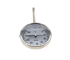 0 tot +160°C RVS Bimetalen Thermometer 100mm Behuizing 100mm Dompelbuis Onderaansluiting