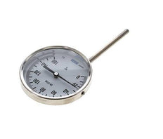 0 tot +160°C RVS Bimetalen Thermometer 100mm Behuizing 100mm Dompelbuis Onderaansluiting