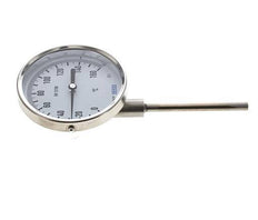 0 tot +160°C RVS Bimetalen Thermometer 100mm Behuizing 100mm Dompelbuis Onderaansluiting
