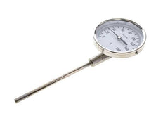 0 tot +160°C RVS Bimetalen Thermometer 100mm Behuizing 160mm Dompelbuis Onderaansluiting