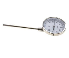 0 tot +160°C RVS Bimetalen Thermometer 100mm Behuizing 160mm Dompelbuis Onderaansluiting