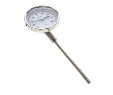 0 tot +160°C RVS Bimetalen Thermometer 100mm Behuizing 160mm Dompelbuis Onderaansluiting