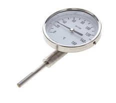 0 tot +160°C RVS Bimetalen Thermometer 100mm Behuizing 63mm Dompelbuis Onderaansluiting
