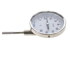 0 tot +160°C RVS Bimetalen Thermometer 100mm Behuizing 63mm Dompelbuis Onderaansluiting