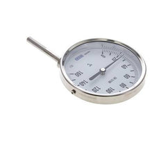 0 tot +160°C RVS Bimetalen Thermometer 100mm Behuizing 63mm Dompelbuis Onderaansluiting