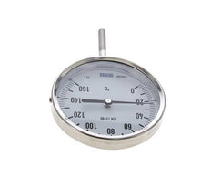 0 tot +160°C RVS Bimetalen Thermometer 100mm Behuizing 63mm Dompelbuis Onderaansluiting